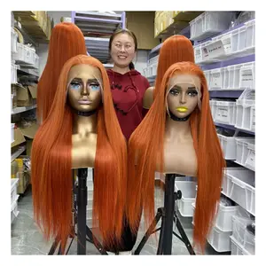 थोक कुंवारी मानव बाल रंग फीता ललाट विग रंगीन Wigs मानव बाल सीधे लहर जला HD फीता सामने नारंगी अदरक wigs