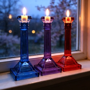 LANGXU Bougeoir en verre minimaliste scandinave nordique, style européen, décoration d'intérieur <span class=keywords><strong>avec</strong></span> base en verre, élément naturel - Product Image 3