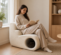 Fauteuil lounge moderne pour humains et animaux avec tunnel cachette pour chat, canapé en mousse sans armature pour salon et chambre