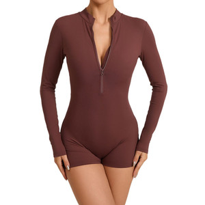 Demi fermeture éclair manches longues Yoga costume Fitness sport une pièce Yoga vêtements vêtements de sport pour femmes vêtements Stock combinaisons, combishorts - Product Image 6