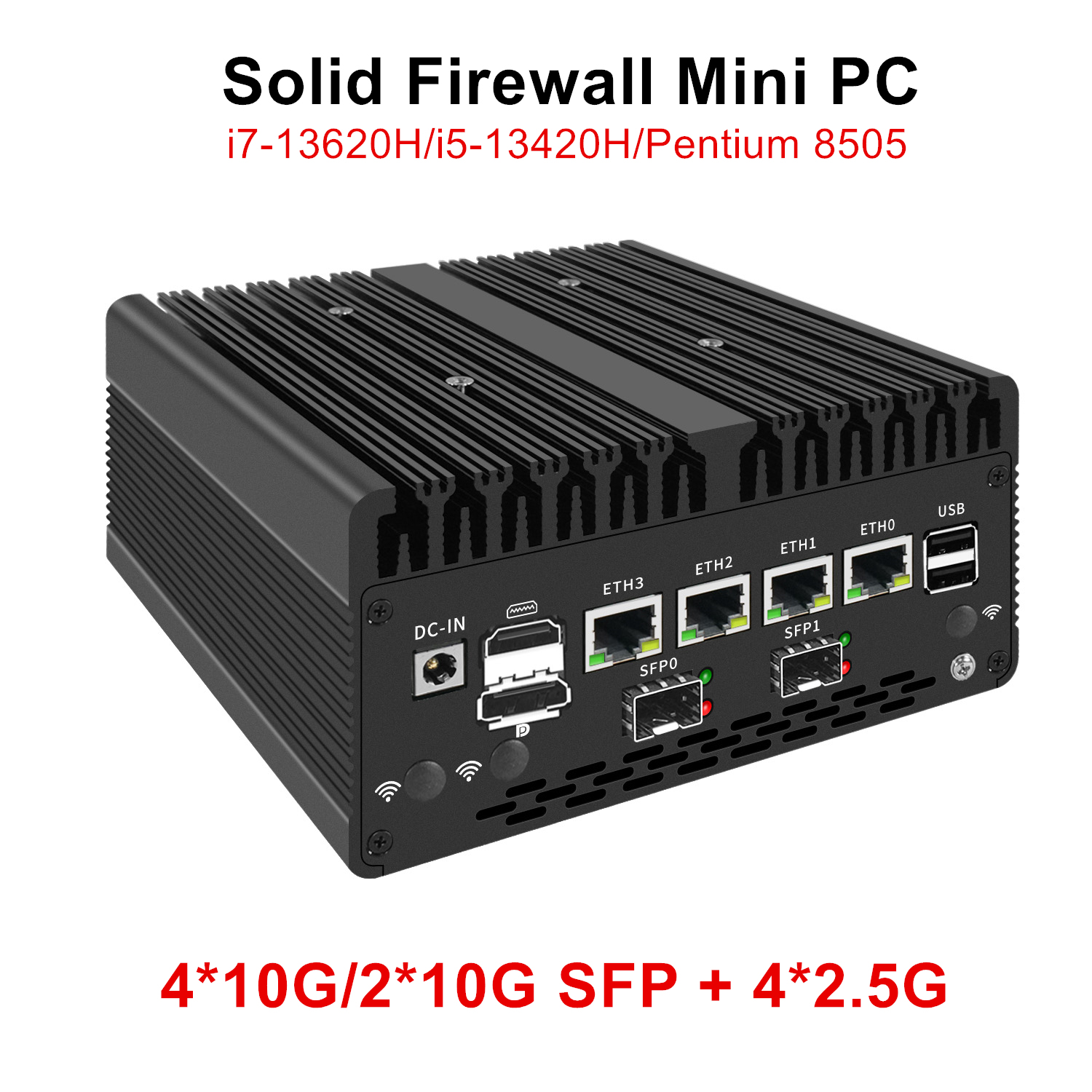 Fanless Mini PC 4*/2*10G SFP+ Intel I7 13620H Firewall Router