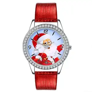 Christmas Santa Claus Cartoon Leather Teenager Luxury Quartz Watch Wristwatch