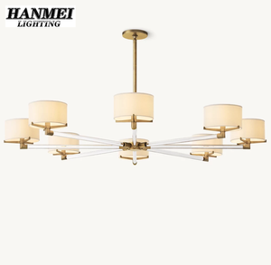 Lustre en laiton LED réglable en hauteur, style moderne rétro américain, pour salle à manger et salon de villa de luxe, 3 ans de garantie HM-HR-045 - Product Image 1
