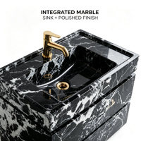 Meuble-lavabo de salle de bain de luxe en marbre noir et blanc. Lavabo en pierre autoportant moderne pour projet hôtelier haut de gamme.