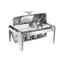 Plat Chauffant Luxe Haut de Gamme 9L en Acier Inoxydable avec Couvercle en Verre pour Service Traiteur et Buffet