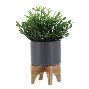 Vaso in ceramica opaca con supporto in legno per decorazioni domestiche, da tavolo, ingresso, patio, giardino - Product Image 3