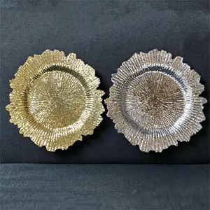 Decorative Gold Silver Various Colors Table Party Plates 13 inch Round Plastic Reef Plate For Home Wedding Party Decor