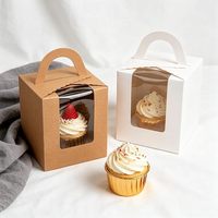 Boîte individuelle en papier kraft pour cupcakes avec fenêtre, emballage brun pour cupcakes avec poignées pour muffins et bombes au cacao