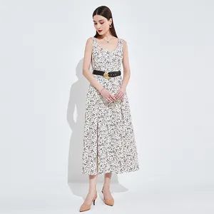 Styles personnalisés Robe longue élégante décontractée avec impression florale pour femmes avec ceinture