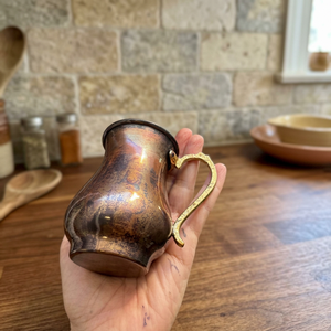 Mug à café antique en cuivre avec poignée en laiton et cuillère, revêtement laqué, réutilisable, en alliage d'aluminium fantaisie, 500 ml, isolation thermique 6 heures - Product Image 1