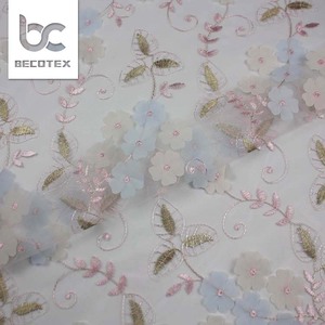 <span class=keywords><strong>2025</strong></span> 3D pháp Chất lượng cao thêu hoa lưới 3D Mạng Che Mặt đám cưới Hoa sequin ren vải - Product Image 3