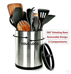 Porte-ustensiles de <span class=keywords><strong>cuisine</strong></span> 360 °   Porte-ustensiles de <span class=keywords><strong>cuisine</strong></span> rotatif <span class=keywords><strong>en</strong></span> acier inoxydable, organisateur de couverts à 3 compartiments - Product Image 1