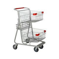Chariot de supermarché à deux niveaux avec paniers en fil métallique pour chaînes de magasins de proximité et fournisseurs en gros