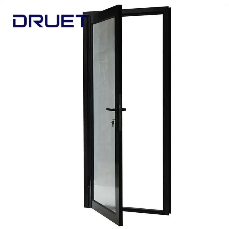 Puerta abatible de aluminio para baño, puerta de seguridad a prueba de balas de Color negro francés para casa