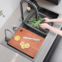Robinet d'évier de cuisine moderne noir en acier inoxydable 304 avec cascade nano faite à la main