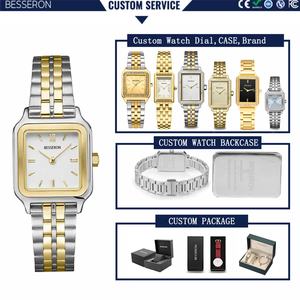 Reloj de Pulsera de Lujo para Mujer, Cuadrado, Analógico, de Cuarzo, con Esfera de Acero Inoxidable y Cristal, Correa de Cuero Dorado, Movimiento Japonés - Product Image 3