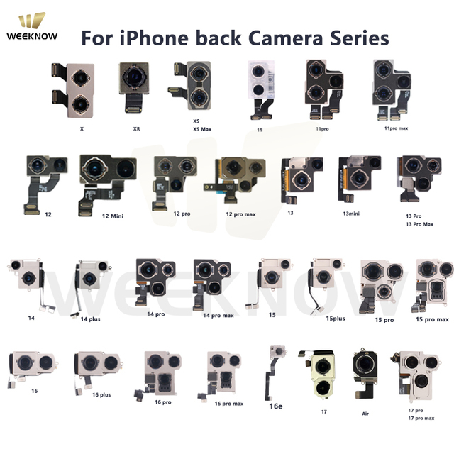 For iPhone X Xs Xr 11 12 13 Mini 14 Plus 15 16 17 Pro Max air Replacement Back Rear Front Camera Flex Mobile Phone Spare Parts