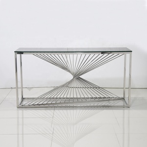 Meubles de luxe mur couloir <span class=keywords><strong>console</strong></span> table salon entrée poli or métal cadre en <span class=keywords><strong>acier</strong></span> inoxydable <span class=keywords><strong>verre</strong></span> <span class=keywords><strong>console</strong></span> table - Product Image 3