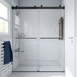 New Arrival 6mm 8mm 10mm Stainless Steel Aluminum Hardware Double Panels Sliding Shower Glass Doors