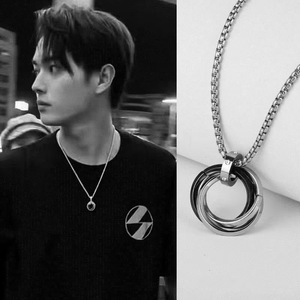 18K 금도금 스테인리스 스틸 힙합 목걸이 지르콘 삼중 링 북경 오페라 마스크 펜던트 패션 쥬얼리 남성 커플용 - Product Image 3