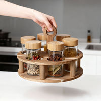 Ensemble de pots à épices en verre classique avec couvercle en bambou, organisateur de rangement rond pour la maison, étagère, écologique