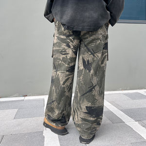 100% pamuk kamuflaj erkek kargo pantolon yüksek kalite İpli kapatma Hip Hop tarzı gevşek Fit geniş bacak hızlı kuru renkli - Product Image 2