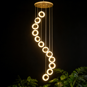 Lustre en spirale pour villa JACKSUN moderne à 12 anneaux LED, tricolore, dimmable, 3 mètres de <span class=keywords><strong>long</strong></span>, <span class=keywords><strong>luminaire</strong></span> <span class=keywords><strong>suspendu</strong></span> pour plafond haut, décoration lumineuse - Product Image 3