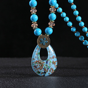 Ethnische retro lange kette perlen kristall glasperlen vielseitiger schmuck anhänger halskette wassertropfen charme halskette - Product Image 4