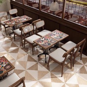 Retro Style Coffee Shop Table And Chair <b>Set</b> For Western Restaurants Dessert Shops Bakeries Hong Kong Tea Houses - Product Image 3