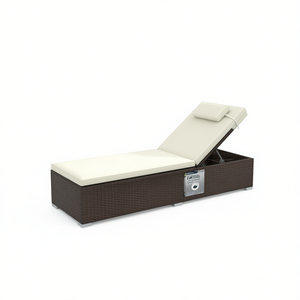 Chaise longue en rotin PE Off White avec dossier à 6 niveaux pour patio, jardin, meubles d'extérieur - Product Image 1
