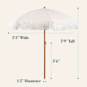 Высокое качество 180 см бежевый полиэстер ткань пляжный зонтик с прямой бахромой дизайн и металлический каркас для защиты от солнца - Product Image 1