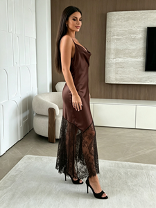 Women Brown Satin Cami Midi <b>Dress</b> Bodycon Evening Cocktail Party <b>Dress</b> - Product Image 2