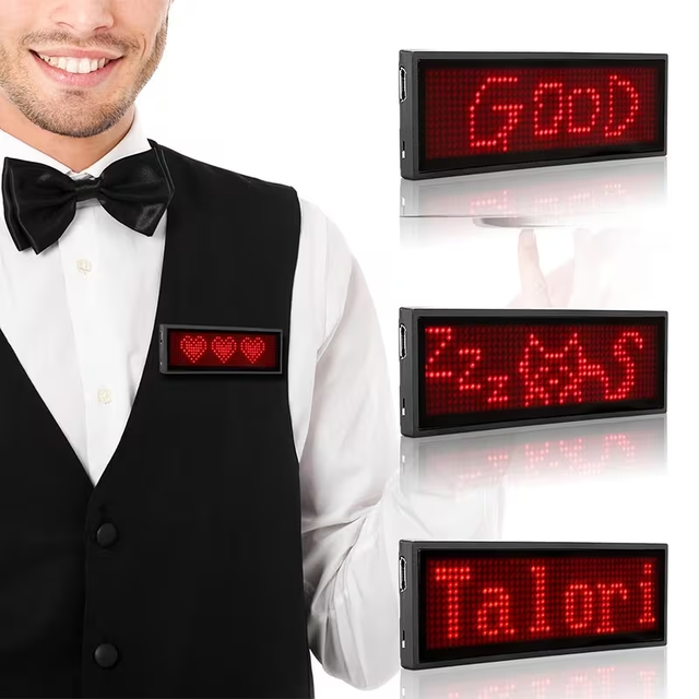 LED Tag Digital Name Card Pin on Badge Light up Display Mini LED Name Plate Logo Custom Badge APP Programmable Price Tag
