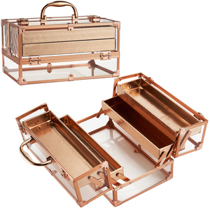 Rose Gold Clear Acrylic <b>Makeup</b> <b>Case</b> with 4 Trays Transparent Cosmetic Organizer Box for Storage and Travel <b>Makeup</b> Box Storage - Product Image 1