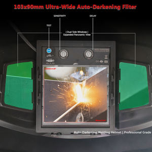 Casco per Saldatura ad Oscuramento Automatico Protezione <span class=keywords><strong>Viso</strong></span> per Saldatore Ampia Visuale 103x90mm con Finestre Laterali per Sicurezza e Comfort Alimentazione <span class=keywords><strong>Solare</strong></span> CE - Product Image 2