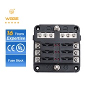 Bloc de fusibles à 6 voies avec couvercle étanche, fusibles à lame, bornes avec indicateur LED, type à fixation par vis, pour l'audio automobile