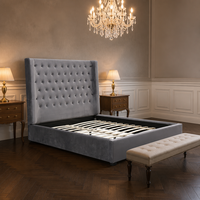Lit plateforme Willsoon personnalisé en velours capitonné avec tête de lit haute à boutons en losange, fournisseur OEM ODM d'usine