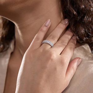 แหวนเพชรทรงกลมเพาะเลี้ยงแบบสองแถว 1.50 กะรัต แหวนทองสำหรับผู้หญิง 14K 18K ดีไซน์ทันสมัย - Product Image 3