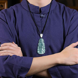หยกธรรมชาติพระโพธิสัตว์อวโลกิเตศวาระ กวนอิม หยกน้ำสีฟ้า จี้ห้อยคอ สไตล์จีน ของขวัญสำหรับทุกเพศ พร้อมใบรับรอง GY38 - Product Image 4