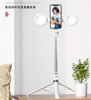 Perche à selfie BT12 4-en-1 avec double anneau lumineux, trépied pliable et extensible pour iPhone et Android