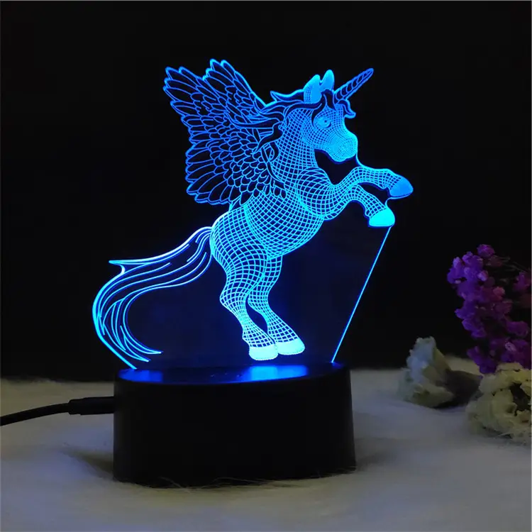 Lampe de nuit en acrylique 3D licorne illusion personnalisée pour la décoration intérieure Veilleuse créative pour bébé Veilleuse à LED 3D pour enfants