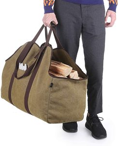 New Design Promotion Durable Heavy Duty Waxed Canvas <b>Log</b> <b>Carrier</b> Tote Bag Extra Large Durable Firewood Holder - Product Image 3