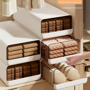 กล่องเก็บของแบบลิ้นชักพลาสติกหนาพิเศษสำหรับจัดระเบียบชุดชั้นใน เสื้อผ้า ของใช้ในบ้าน ถุงเท้า และชุดชั้นในอื่นๆ - Product Image 1