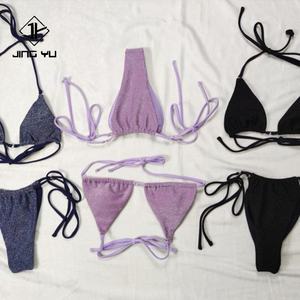 Maillot de bain sexy scintillant avec logo personnalisé 2024, bikini de créateur, vêtements de plage, ensemble de bikini à lanières brillantes - Product Image 2