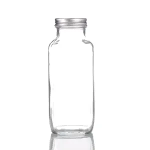 16oz 500ml açık fransız kare cam şişe geniş ağızlı cam su şişesi Kombucha preslenmiş meyve suyu kapaklı