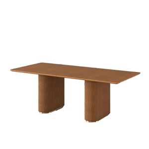 Viro Wooden Rectangle Dining Table with Solid Teak Wood Ribbed Legs for Home Furniture and Dining Space - Product Image 1