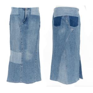 กระโปรงยีนส์ยาวสไตล์วินเทจ ตกแต่งแบบแพทช์เวิร์ค เอวต่ำ สำหรับผู้หญิง - Product Image 1