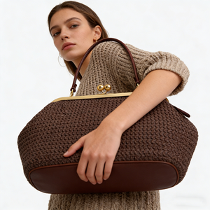 Oversized Natural Straw Woven Kiss-lock Clutch <strong>Bag</strong> <strong>Large</strong> Capacity Women's Handbag for Summer Beach - Product Image 4