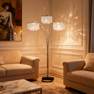 Lampada da Terra in Metallo Crystal Vision Bloom Multi-Arco, Design Contemporaneo ed Elegante, LED <span class=keywords><strong>Base</strong></span> E27 6000K Luce Diurna, Facile Installazione <span class=keywords><strong>per</strong></span> Casa e Arte - Product Image 1