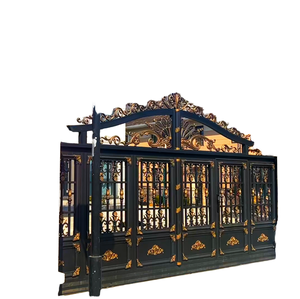 Puerta de hierro con recubrimiento de polvo negro estilo europeo Qifan con diseño de adorno dorado para uso exterior. - Product Image 1